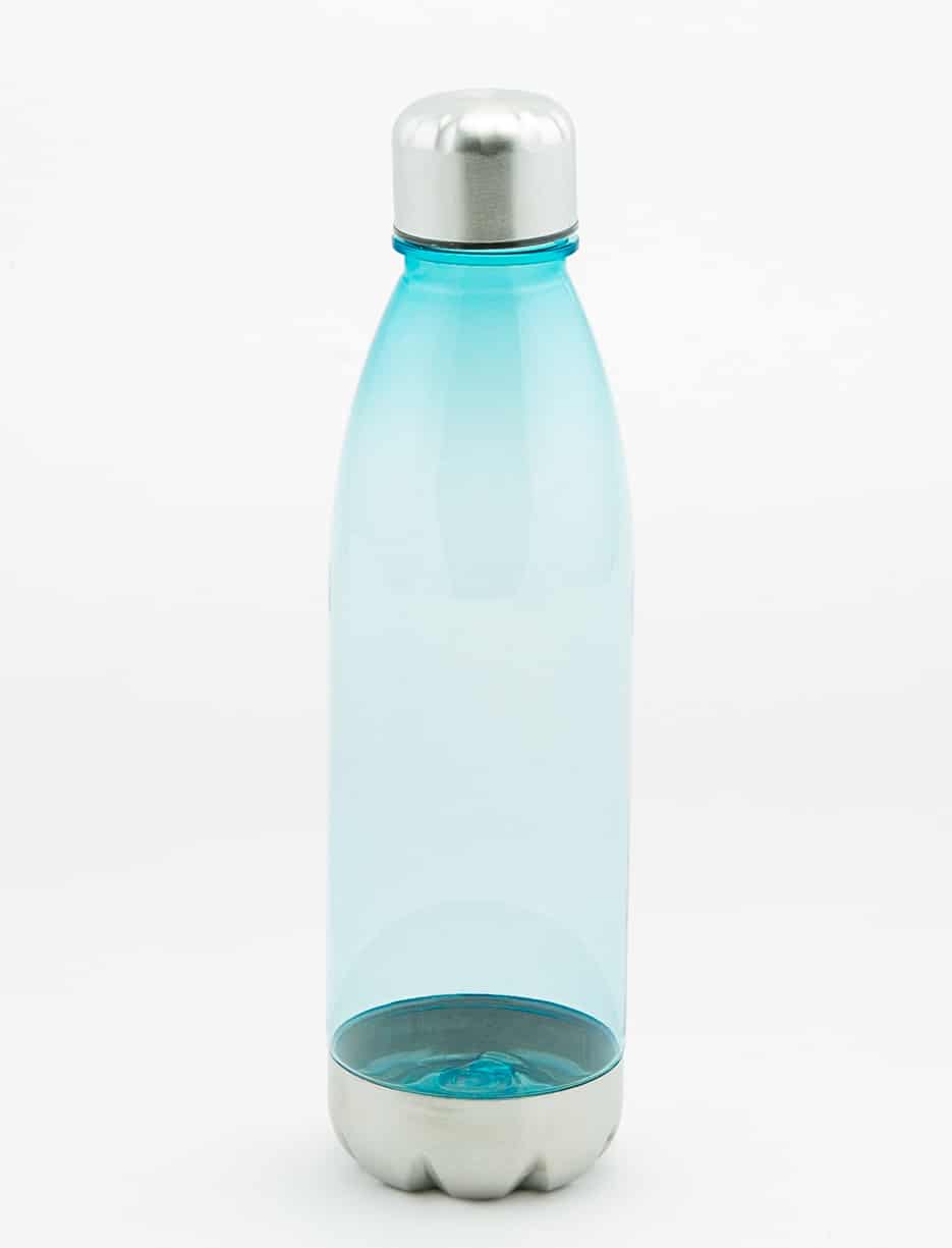 Bouteille d'eau réutillisable en plastique transparent teinté bleu 